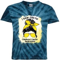 I Wear Gold For Childhood Cancer Awareness Shirts Messy Bun Kids Tie-Dye T-Shirt