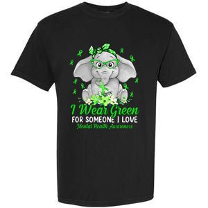 I Wear Green For Mental Health Awareness Ribbon Elephant Garment-Dyed Heavyweight T-Shirt