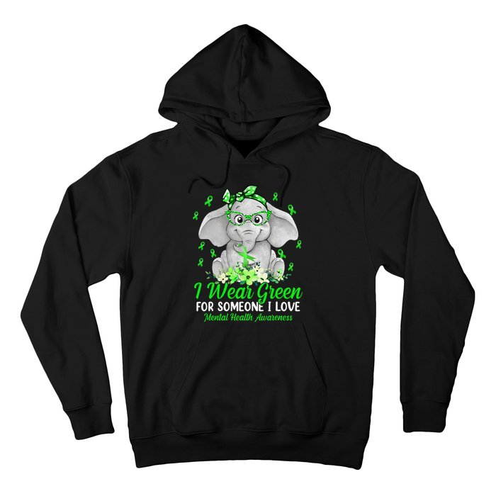 I Wear Green For Mental Health Awareness Ribbon Elephant Hoodie