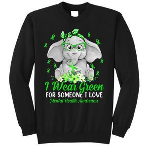 I Wear Green For Mental Health Awareness Ribbon Elephant Sweatshirt