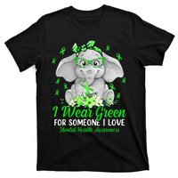 I Wear Green For Mental Health Awareness Ribbon Elephant T-Shirt