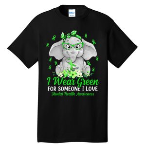 I Wear Green For Mental Health Awareness Ribbon Elephant Tall T-Shirt