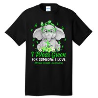 I Wear Green For Mental Health Awareness Ribbon Elephant Tall T-Shirt