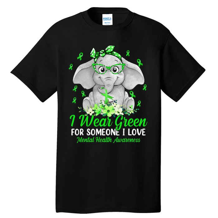 I Wear Green For Mental Health Awareness Ribbon Elephant Tall T-Shirt