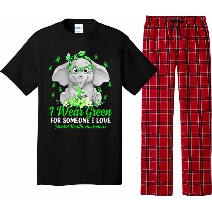 I Wear Green For Mental Health Awareness Ribbon Elephant Pajama Set