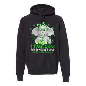 I Wear Green For Mental Health Awareness Ribbon Elephant Premium Hoodie