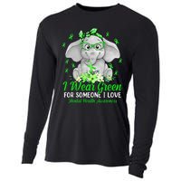 I Wear Green For Mental Health Awareness Ribbon Elephant Cooling Performance Long Sleeve Crew