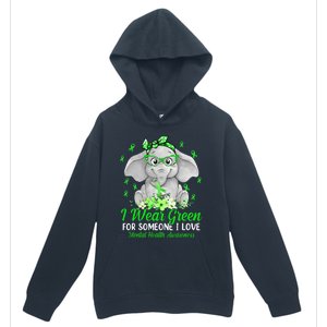 I Wear Green For Mental Health Awareness Ribbon Elephant Urban Pullover Hoodie