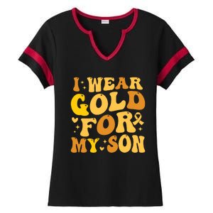 I Wear Gold For My Son Childhood Cancer Awareness Ladies Halftime Notch Neck Tee