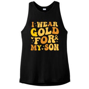 I Wear Gold For My Son Childhood Cancer Awareness Ladies PosiCharge Tri-Blend Wicking Tank