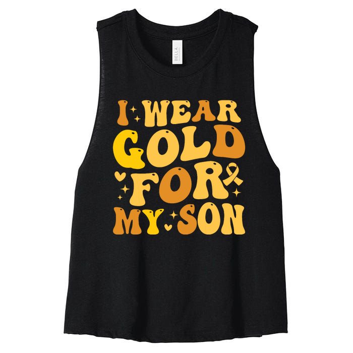 I Wear Gold For My Son Childhood Cancer Awareness Women's Racerback Cropped Tank