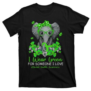 I Wear Green For Mental Health Awareness Ribbon Elephant T-Shirt