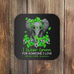 I Wear Green For Mental Health Awareness Ribbon Elephant Coaster