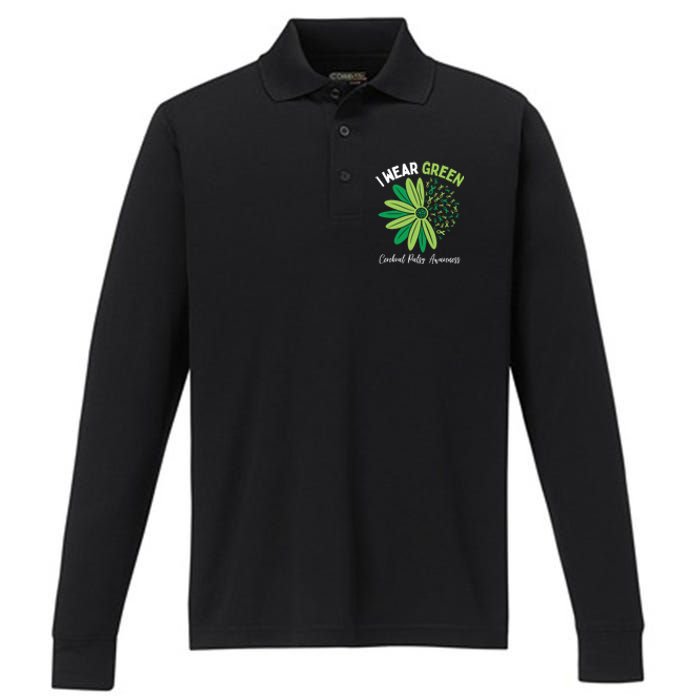 I Wear Green For My Daughter Cerebral Palsy Awareness Performance Long Sleeve Polo