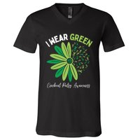 I Wear Green For My Daughter Cerebral Palsy Awareness V-Neck T-Shirt