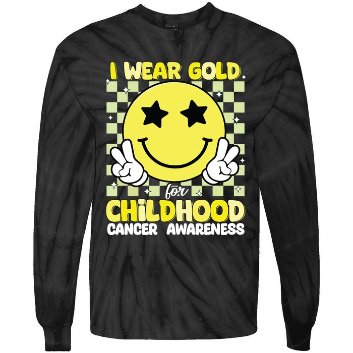 I Wear Gold For Childhood Cancer Awareness Tie-Dye Long Sleeve Shirt