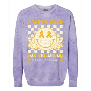 I Wear Gold For Childhood Cancer Awareness Smile Face Groovy Colorblast Crewneck Sweatshirt