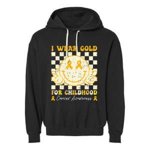 I Wear Gold For Childhood Cancer Awareness Smile Face Groovy Garment-Dyed Fleece Hoodie