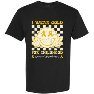 I Wear Gold For Childhood Cancer Awareness Smile Face Groovy Garment-Dyed Heavyweight T-Shirt