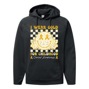 I Wear Gold For Childhood Cancer Awareness Smile Face Groovy Performance Fleece Hoodie