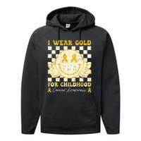 I Wear Gold For Childhood Cancer Awareness Smile Face Groovy Performance Fleece Hoodie