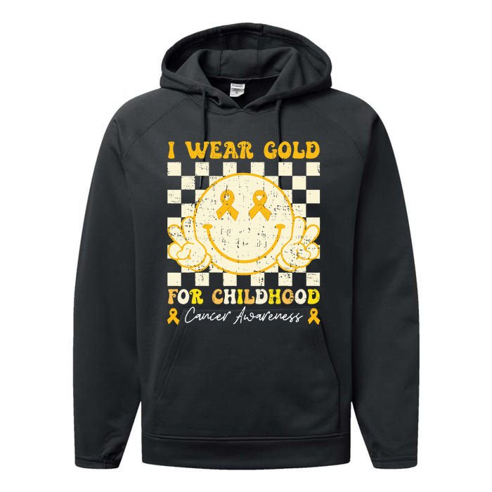 I Wear Gold For Childhood Cancer Awareness Smile Face Groovy Performance Fleece Hoodie