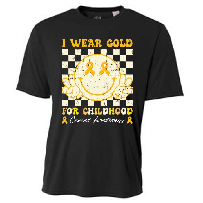 I Wear Gold For Childhood Cancer Awareness Smile Face Groovy Cooling Performance Crew T-Shirt