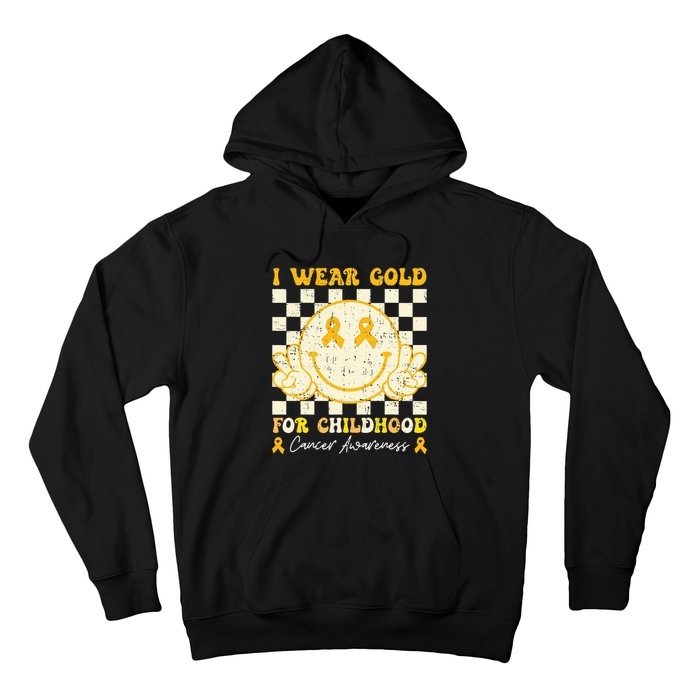 I Wear Gold For Childhood Cancer Awareness Smile Face Groovy Hoodie