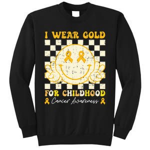 I Wear Gold For Childhood Cancer Awareness Smile Face Groovy Sweatshirt