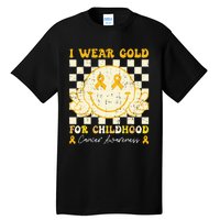 I Wear Gold For Childhood Cancer Awareness Smile Face Groovy Tall T-Shirt