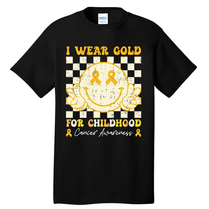 I Wear Gold For Childhood Cancer Awareness Smile Face Groovy Tall T-Shirt