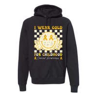 I Wear Gold For Childhood Cancer Awareness Smile Face Groovy Premium Hoodie