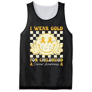 I Wear Gold For Childhood Cancer Awareness Smile Face Groovy Mesh Reversible Basketball Jersey Tank