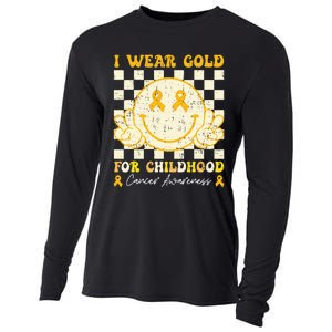 I Wear Gold For Childhood Cancer Awareness Smile Face Groovy Cooling Performance Long Sleeve Crew