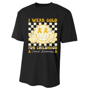 I Wear Gold For Childhood Cancer Awareness Smile Face Groovy Performance Sprint T-Shirt