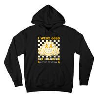 I Wear Gold For Childhood Cancer Awareness Smile Face Groovy Tall Hoodie