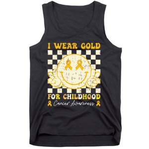 I Wear Gold For Childhood Cancer Awareness Smile Face Groovy Tank Top