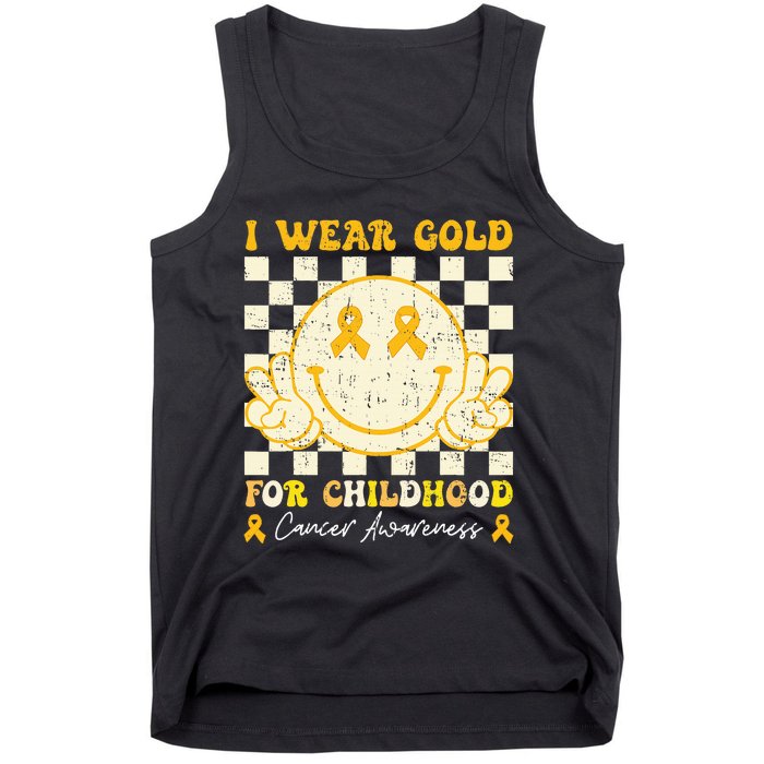 I Wear Gold For Childhood Cancer Awareness Smile Face Groovy Tank Top