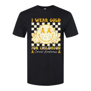 I Wear Gold For Childhood Cancer Awareness Smile Face Groovy Softstyle CVC T-Shirt