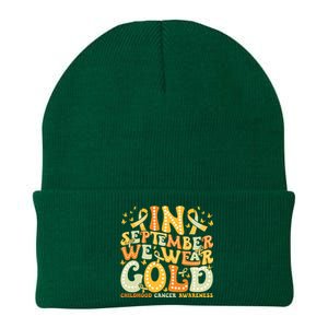 I Wear Gold For My Son Childhood Cancer Awareness Knit Cap Winter Beanie