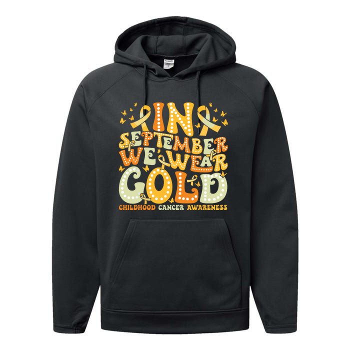 I Wear Gold For My Son Childhood Cancer Awareness Performance Fleece Hoodie