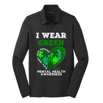 I Wear Green For Mental Health Awareness End The Stigma Silk Touch Performance Long Sleeve Polo