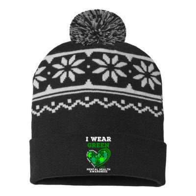 I Wear Green For Mental Health Awareness End The Stigma USA-Made Snowflake Beanie