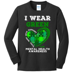 I Wear Green For Mental Health Awareness End The Stigma Kids Long Sleeve Shirt