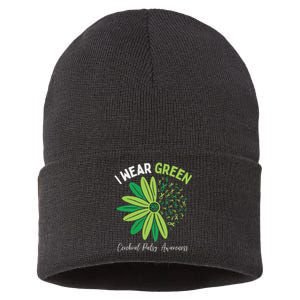 I Wear Green For My Daughter Cerebral Palsy Awareness Sustainable Knit Beanie