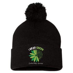 I Wear Green For My Daughter Cerebral Palsy Awareness Pom Pom 12in Knit Beanie