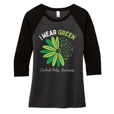 I Wear Green For My Daughter Cerebral Palsy Awareness Women's Tri-Blend 3/4-Sleeve Raglan Shirt