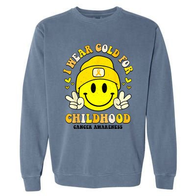 I Wear Gold Cute Smile Face For Childhood Cancer Awareness Garment-Dyed Sweatshirt