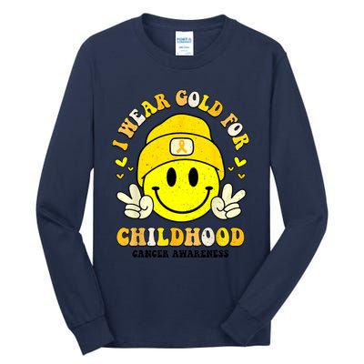 I Wear Gold Cute Smile Face For Childhood Cancer Awareness Tall Long Sleeve T-Shirt