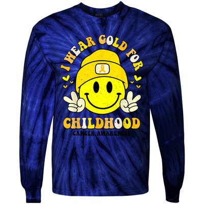 I Wear Gold Cute Smile Face For Childhood Cancer Awareness Tie-Dye Long Sleeve Shirt